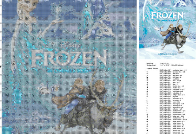 Disney Frozen cartoon movie poster free cross stitch pattern