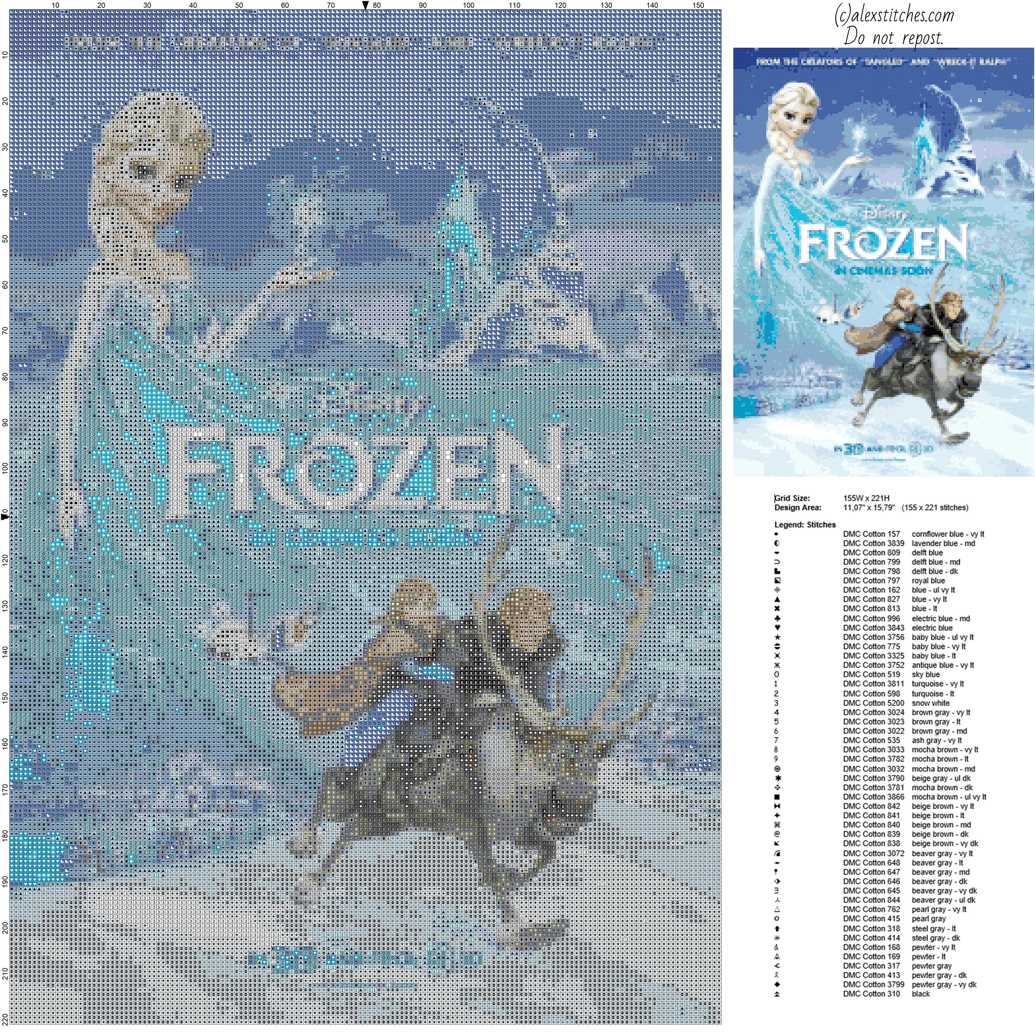 Disney Frozen cartoon movie poster free cross stitch pattern