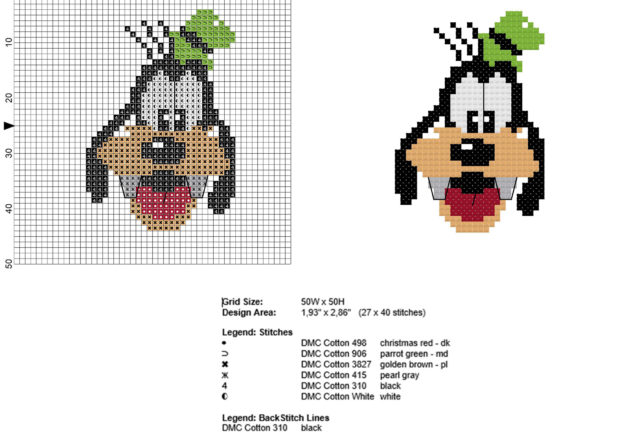 Disney Goofy face in 40 stitches baby bib cross stitch pattern