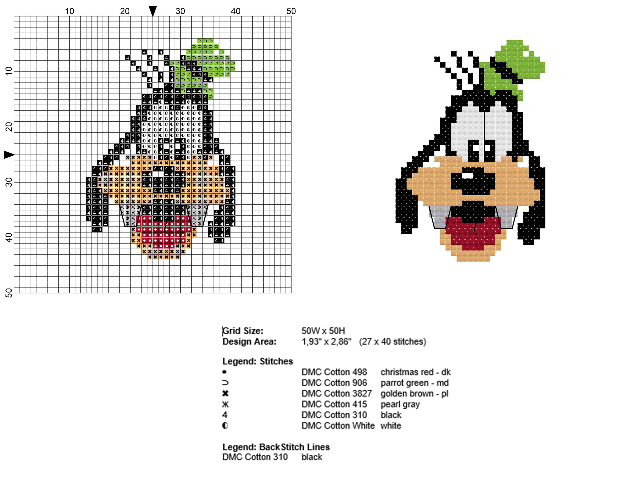 Disney Goofy face in 40 stitches baby bib cross stitch pattern