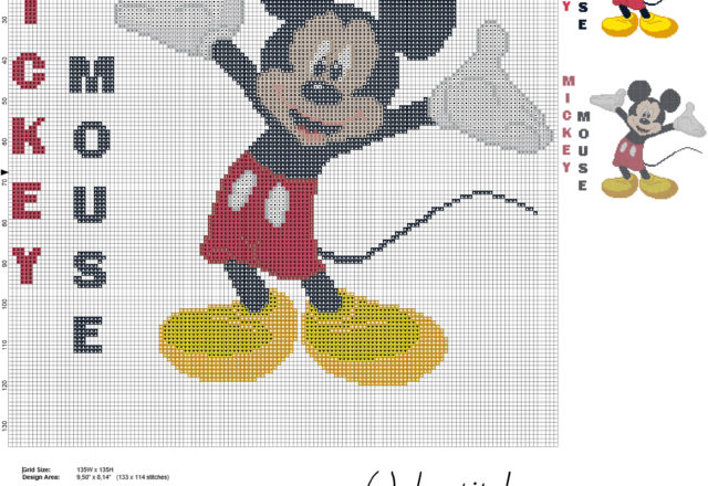 Disney Mickey Mouse character with text name big size cross stitch pattern