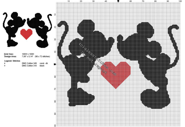 Disney Mickey and Minnie Mouse Valentine’ s Day cross stitch pattern