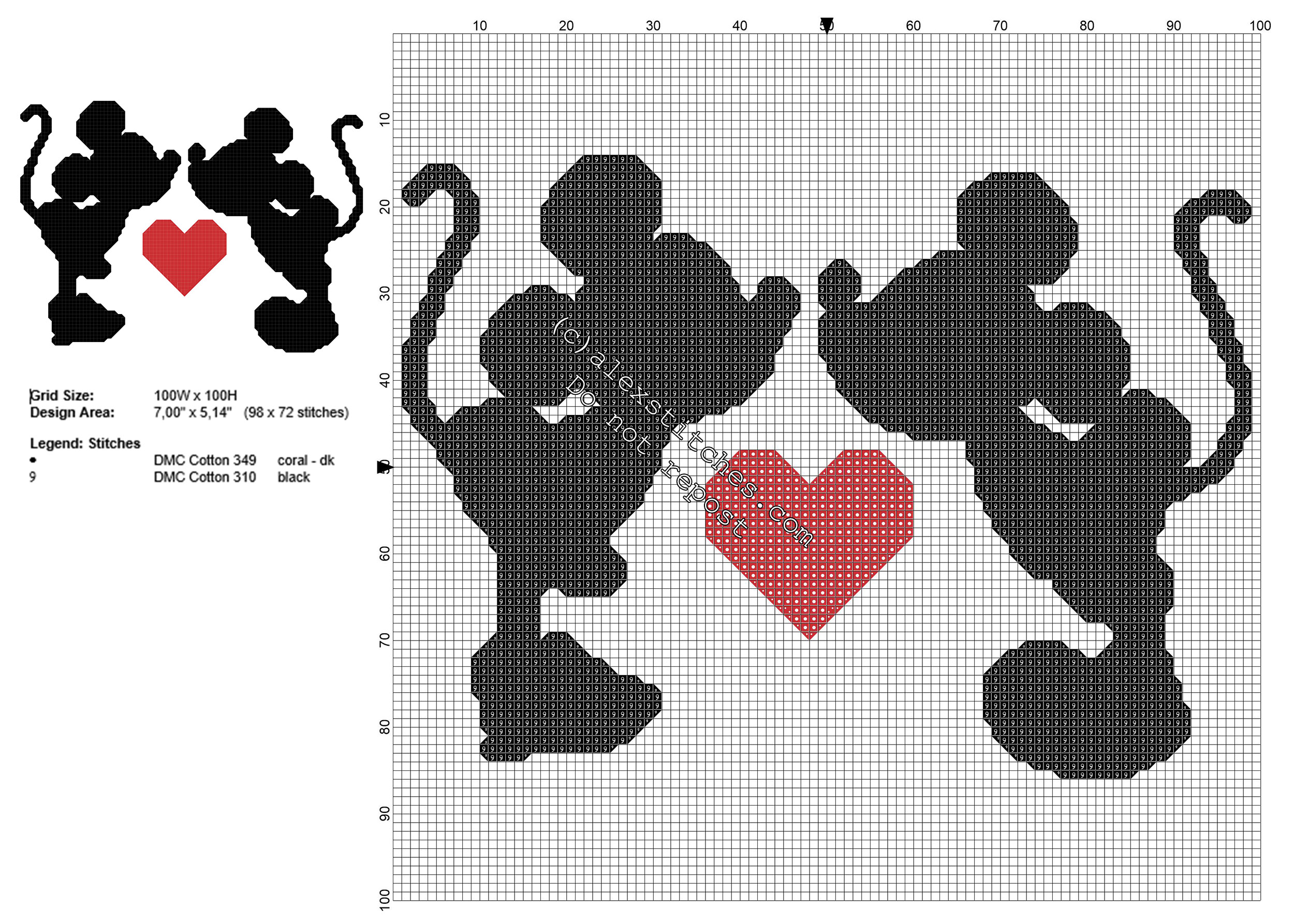 Disney Mickey and Minnie Mouse Valentine’ s Day cross stitch pattern