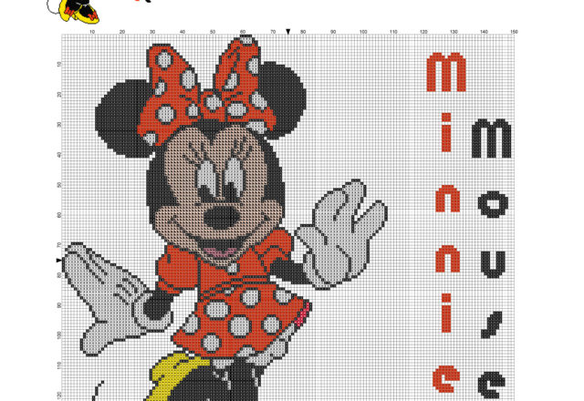 Disney Minnie Mouse character big size cross stitch pattern 149 x 149 stitches 7 DMC threads