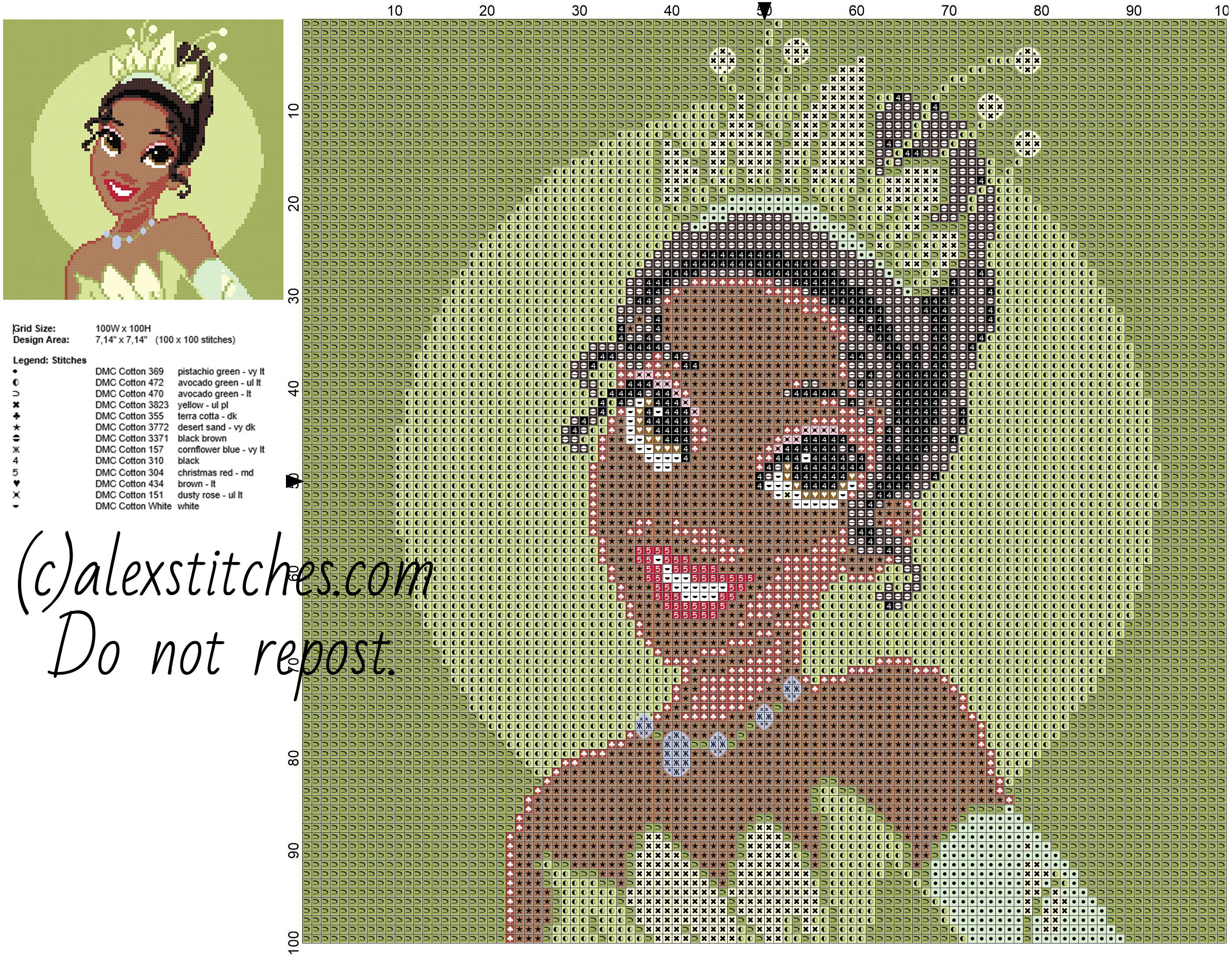 Disney Princess Tiana from The Princess and The Frog movie colored square face