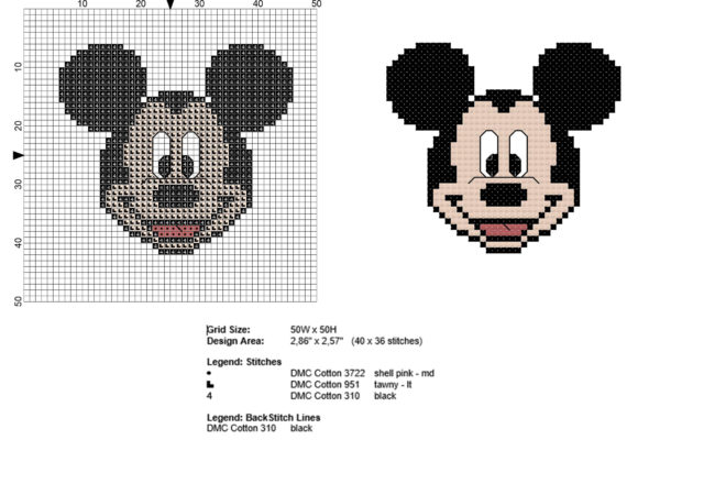 Disney cartoons Mickey Mouse face free and small cross stitch pattern