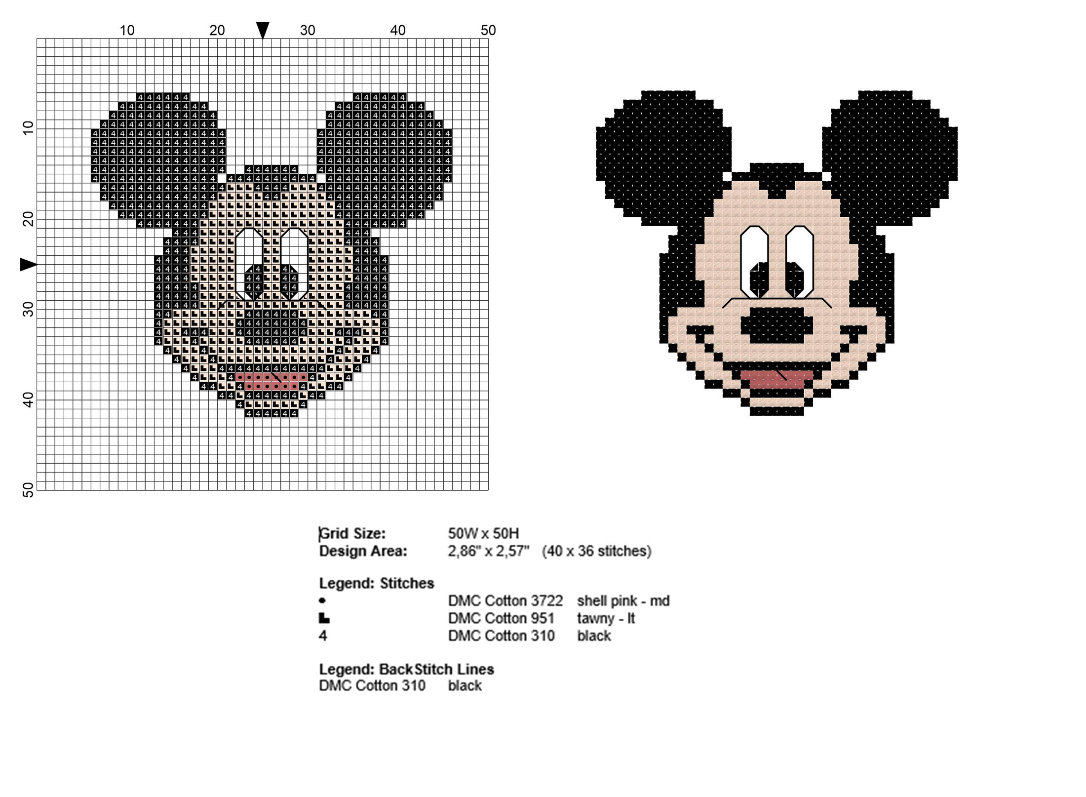 Disney cartoons Mickey Mouse face free and small cross stitch pattern