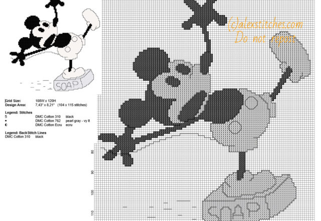 Disney vintage Mickey Mouse slipping on the soap free cross stitch pattern