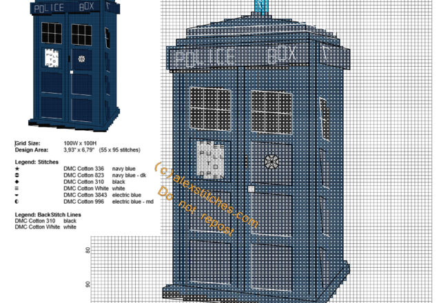 Doctor Who TARDIS space ship free cross stitch pattern