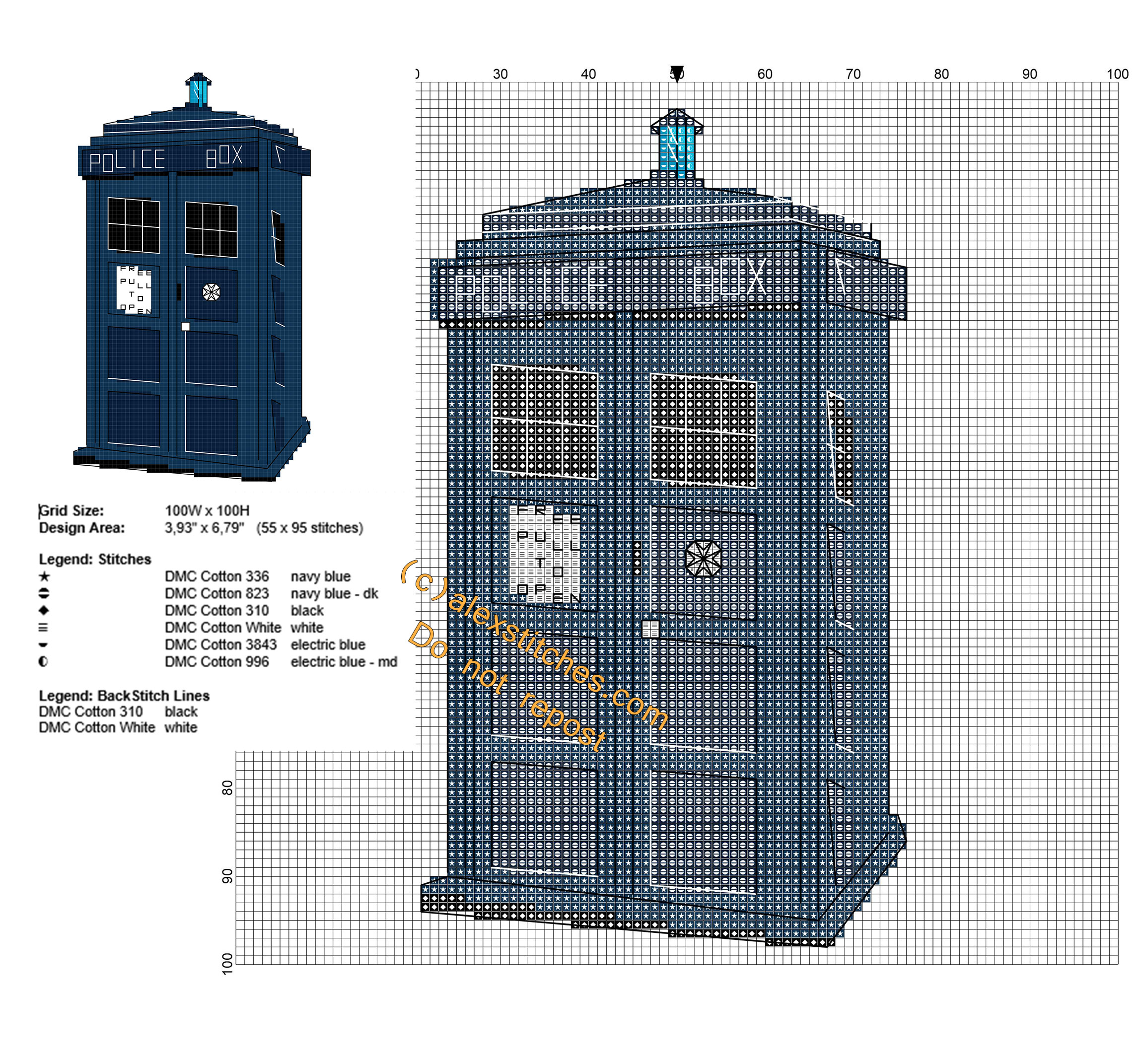 Doctor Who TARDIS space ship free cross stitch pattern
