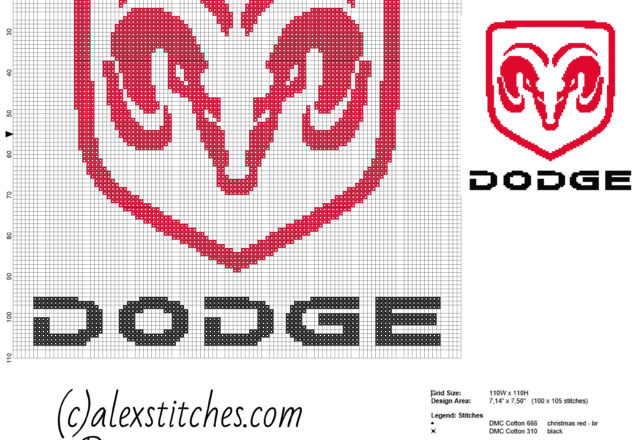 Dodge car logo free cross stitch pattern download