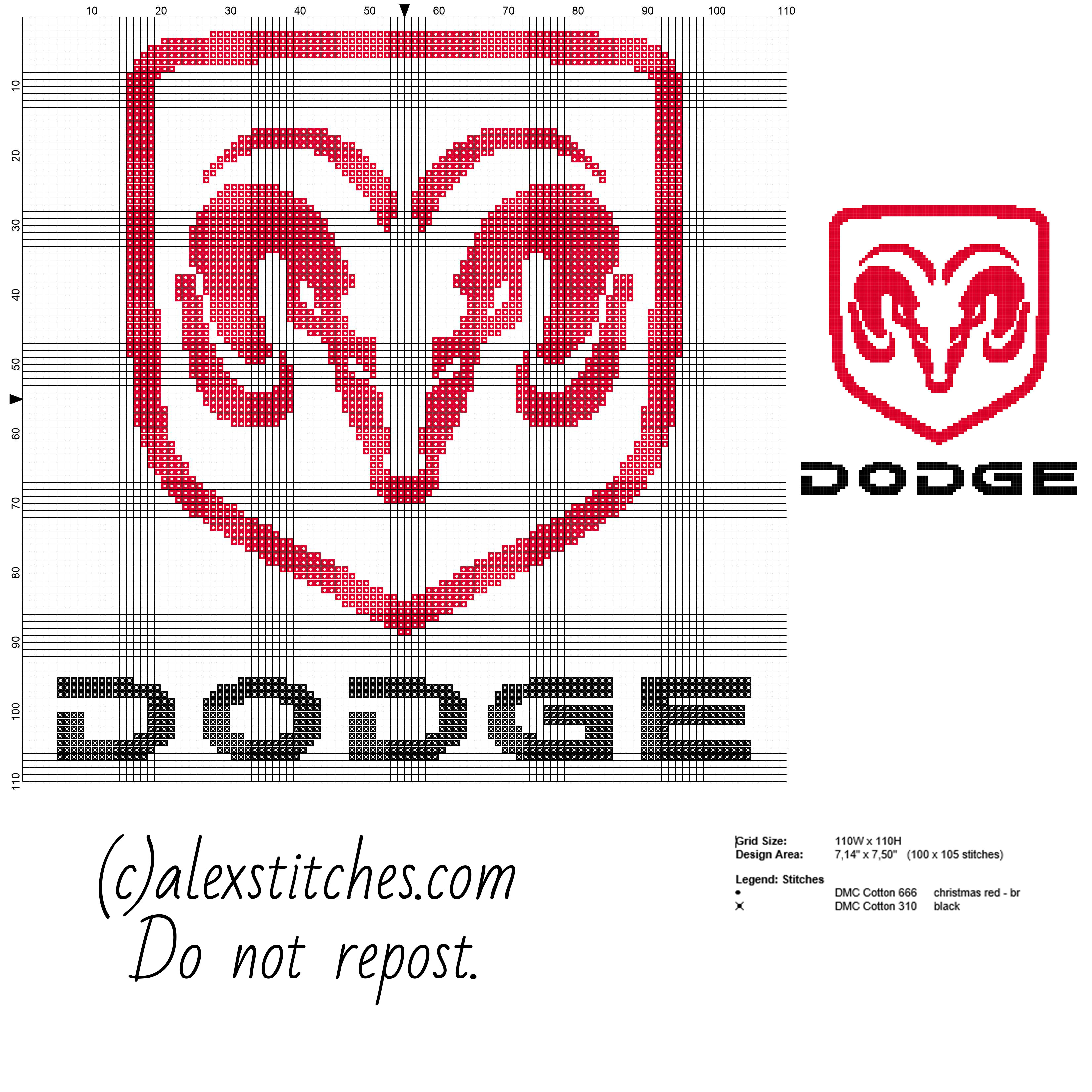 Dodge car logo free cross stitch pattern download