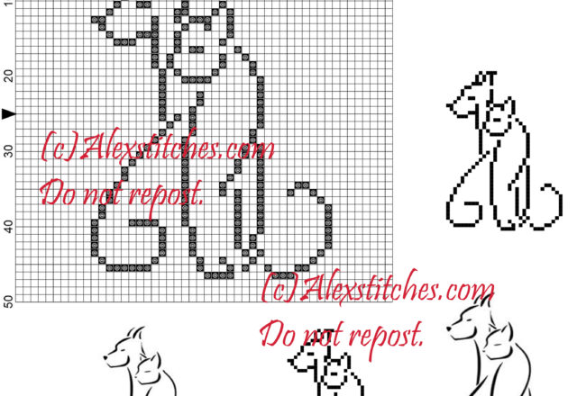 Dog and Cat tatoo cross stitch pattern 50x50 1 color