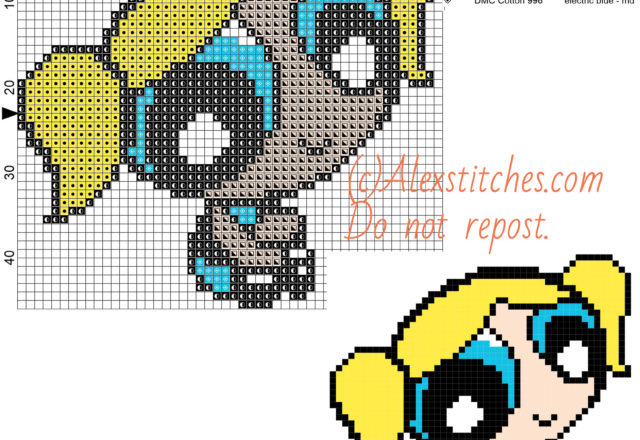 Dolly Powerpuff girl free cross stitch pattern cartoon 50x46 4 colors