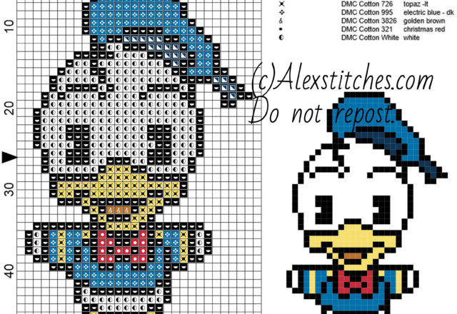 Donald Duck Disney Cuties free cross stitch pattern 30x52 7 colors