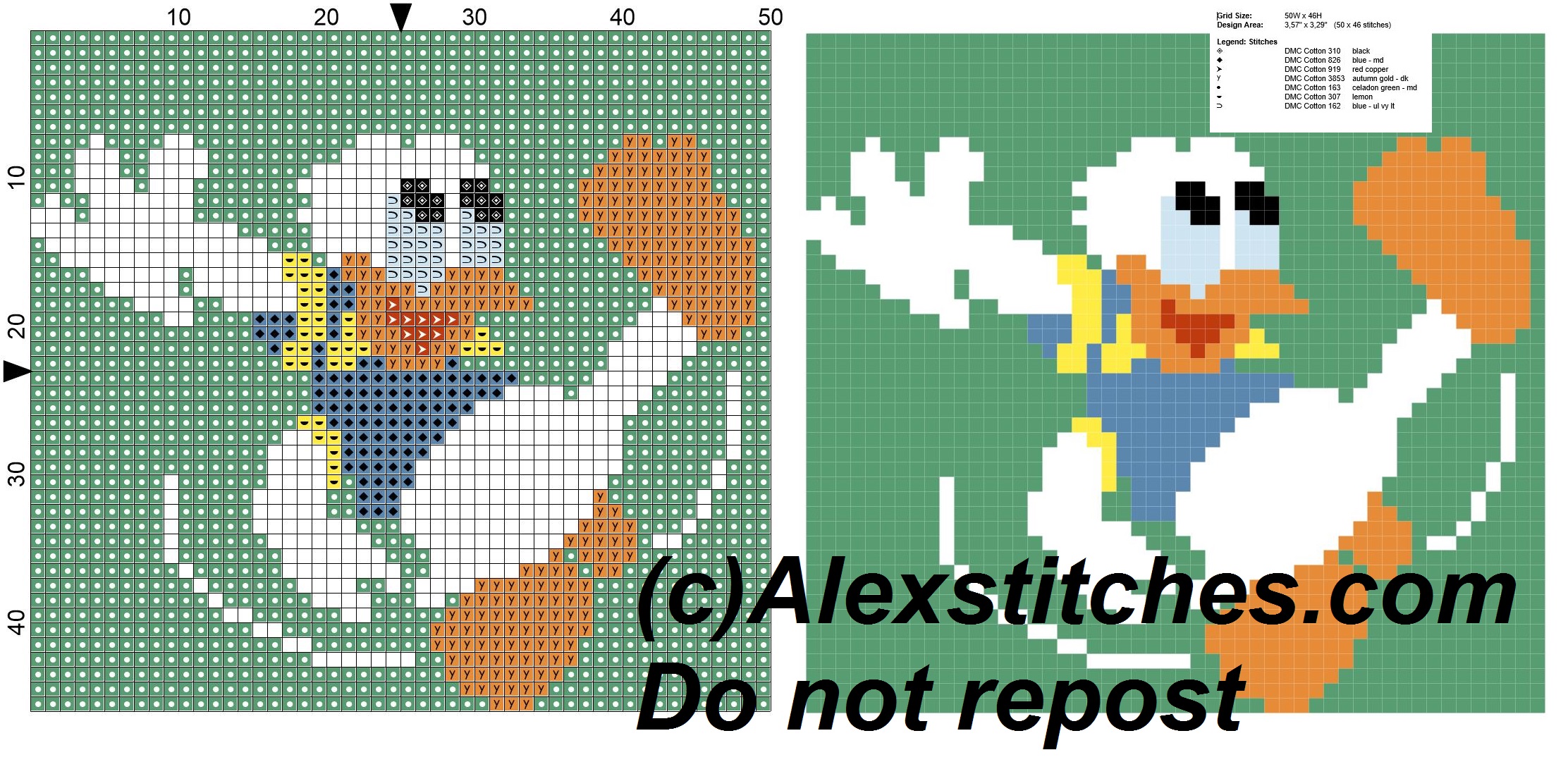 Donald Duck cross stitch pattern