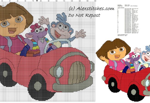 Dora the Explorer children free cross stitch pattern