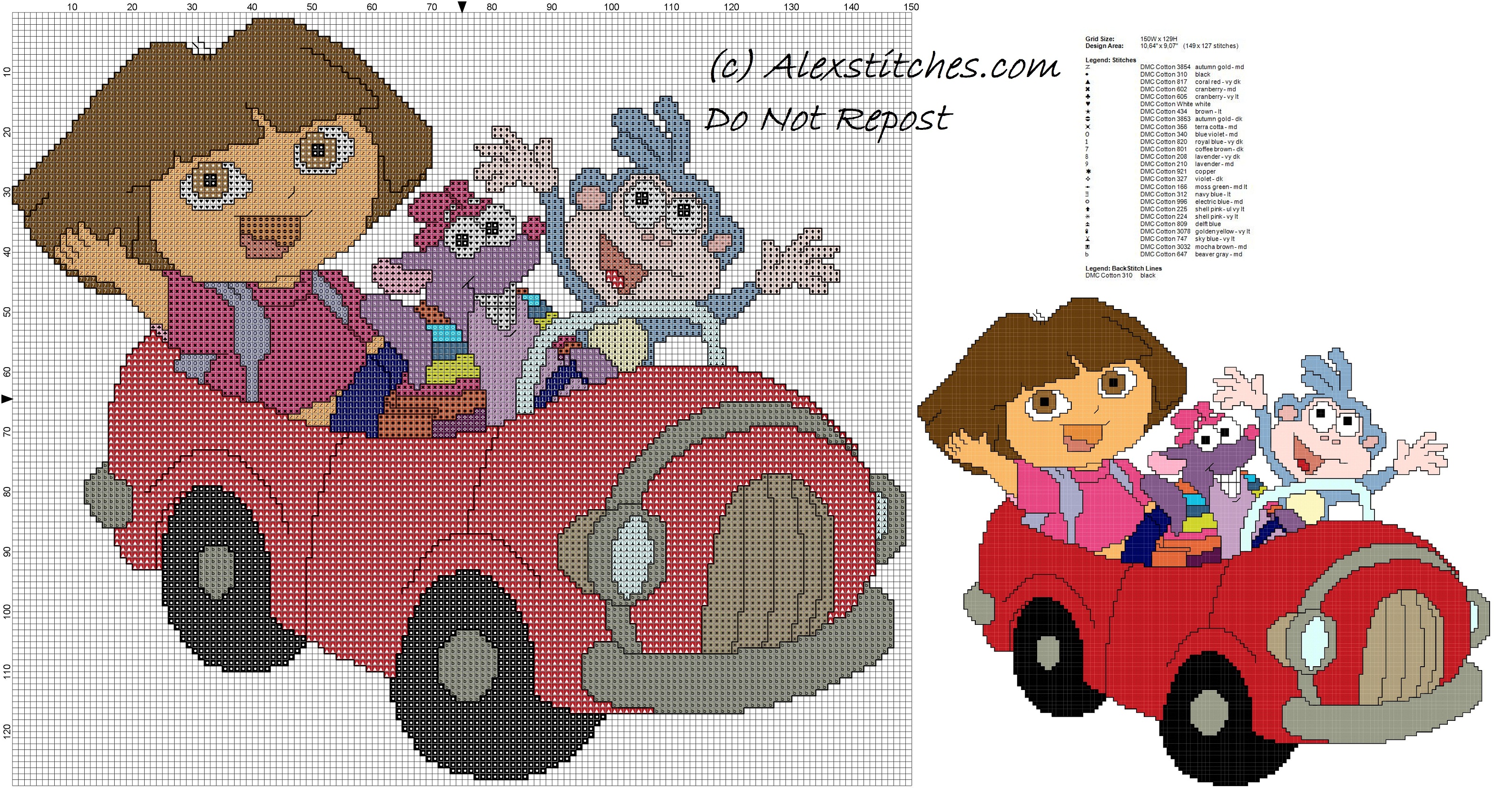 Dora the Explorer children free cross stitch pattern