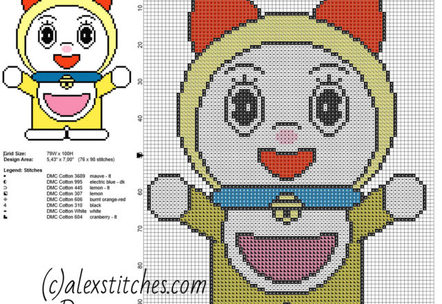 Dorami Doraemon sister free cross stitch pattern cartoons anime