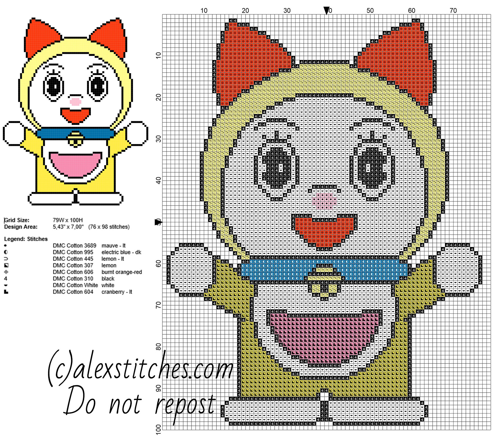 Dorami Doraemon sister free cross stitch pattern cartoons anime