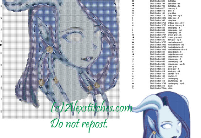 Draenei female (World Of Warcraft) cross stitch pattern 100x126 45 colors