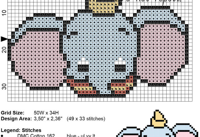 Dumbo Disney Cuties free cross stitch pattern 50x34 5 colors