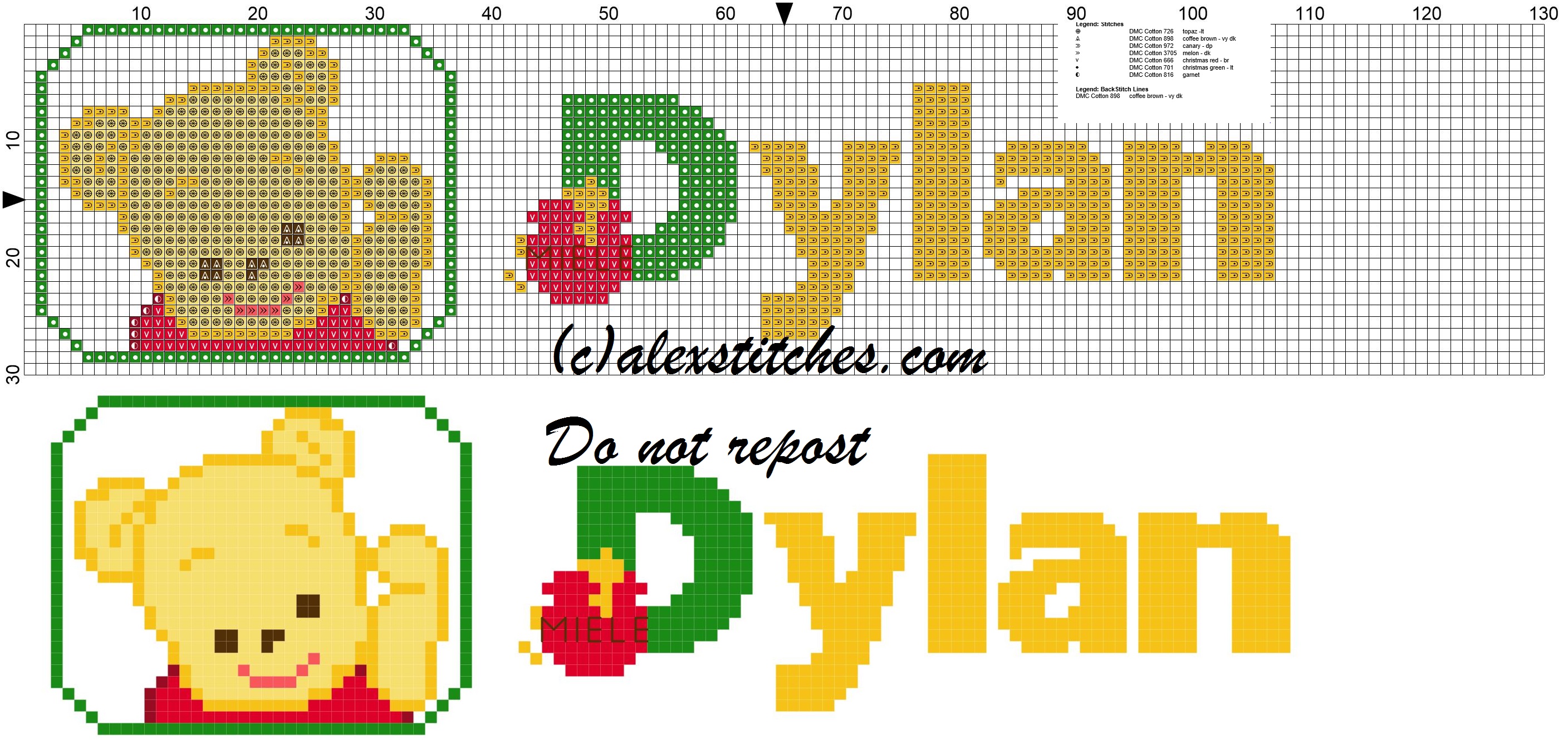 Dylan name with Baby winnie the pooh free cross stitches pattern