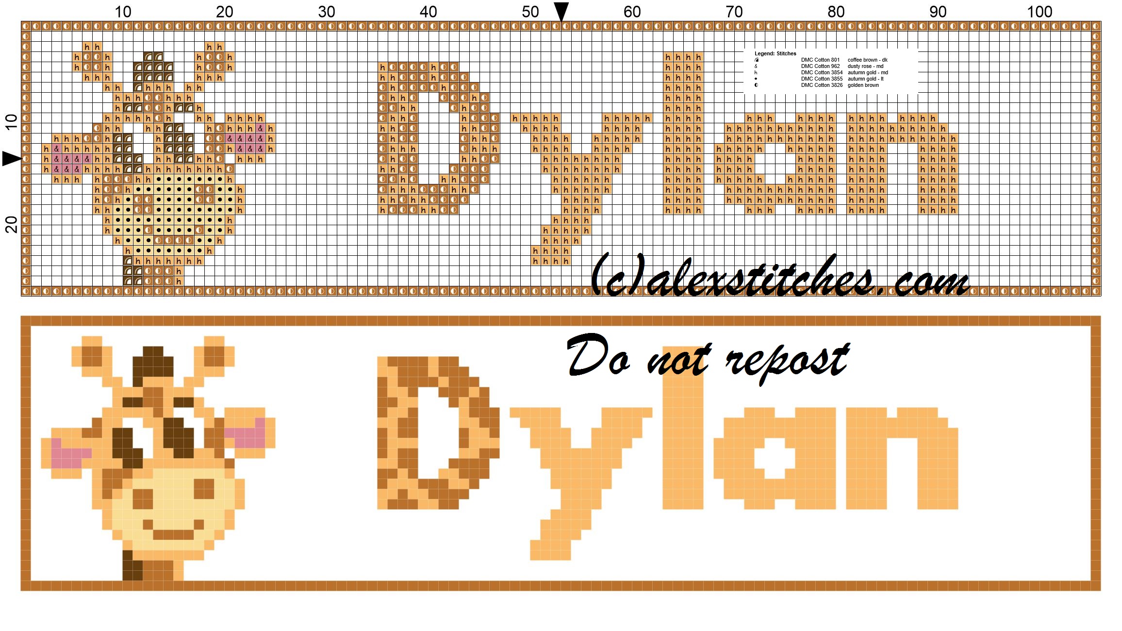Dylan name with giraffe cross stitch pattern