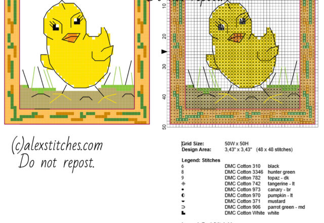 Easter card with chick size 50 x 50 stitches free cross stitch patterns pcstitch