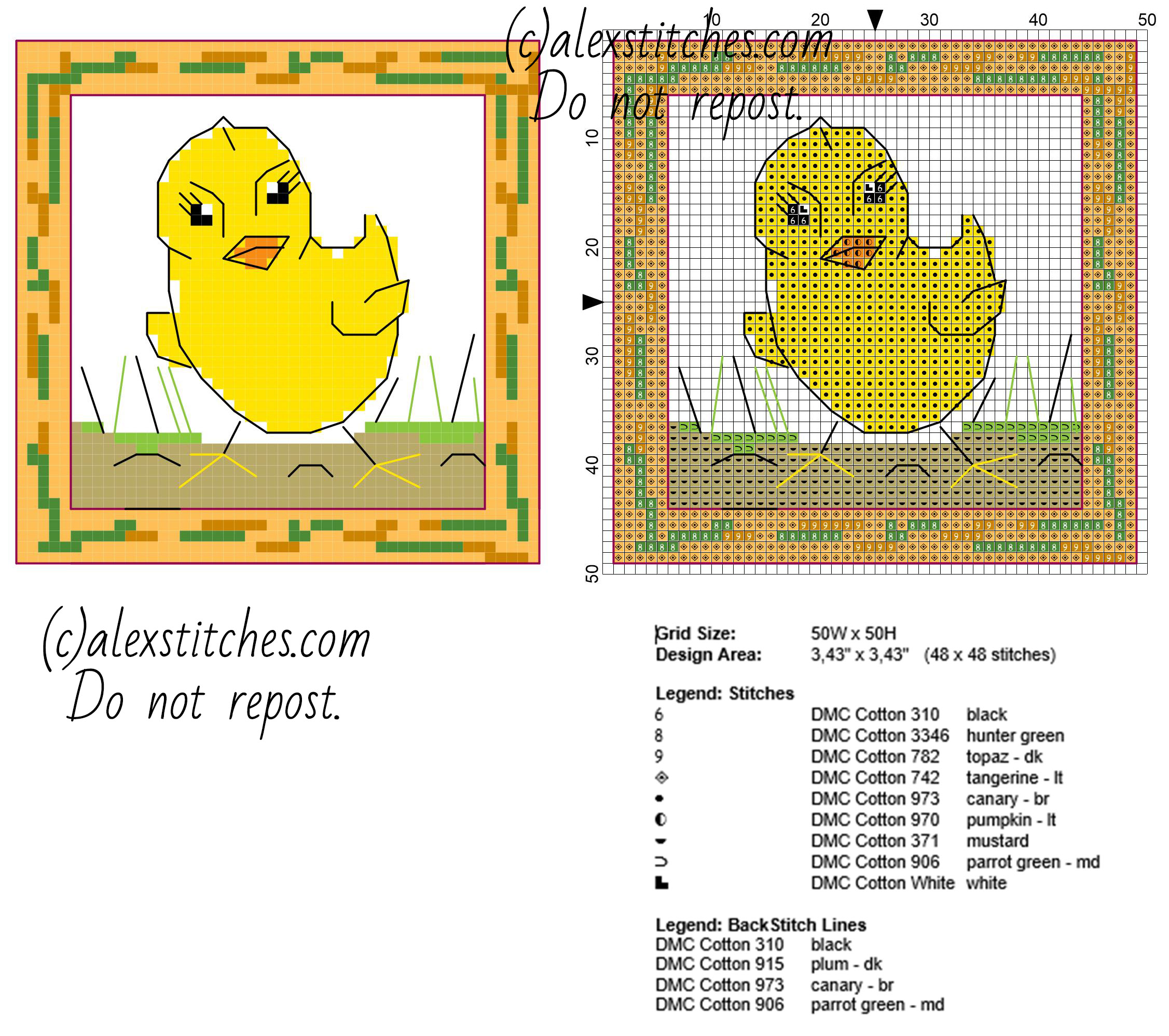Easter card with chick size 50 x 50 stitches free cross stitch patterns pcstitch