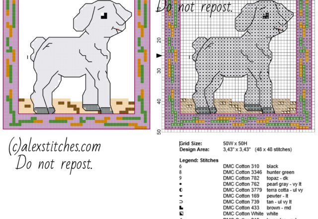 Easter card with lamb size 50 x 50 stitches free cross stitch pattern