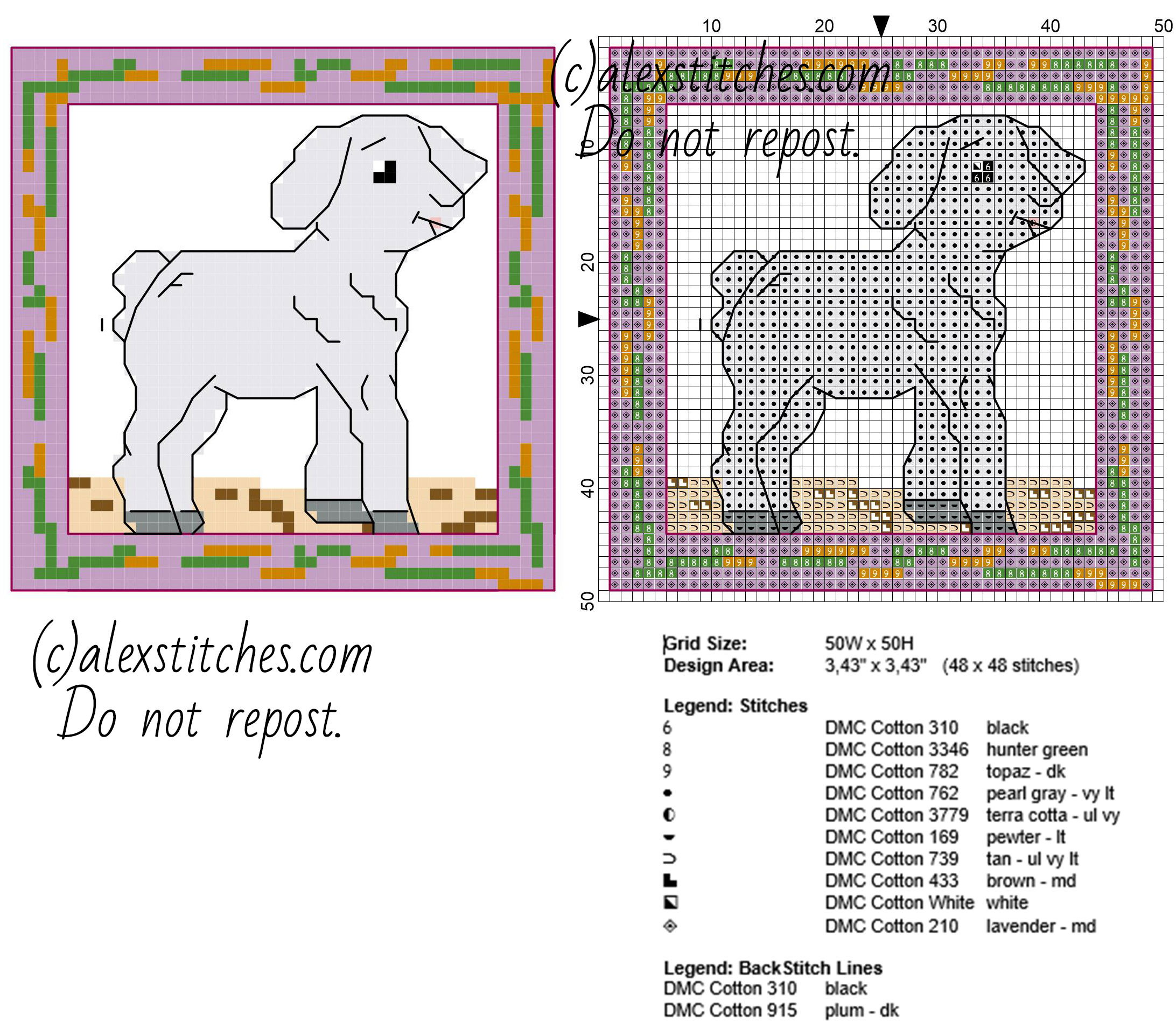 Easter card with lamb size 50 x 50 stitches free cross stitch pattern
