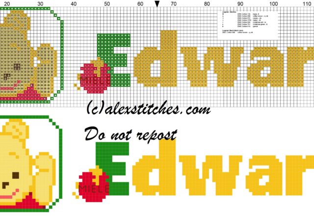 Edward name with Baby winnie the pooh free cross stitches pattern
