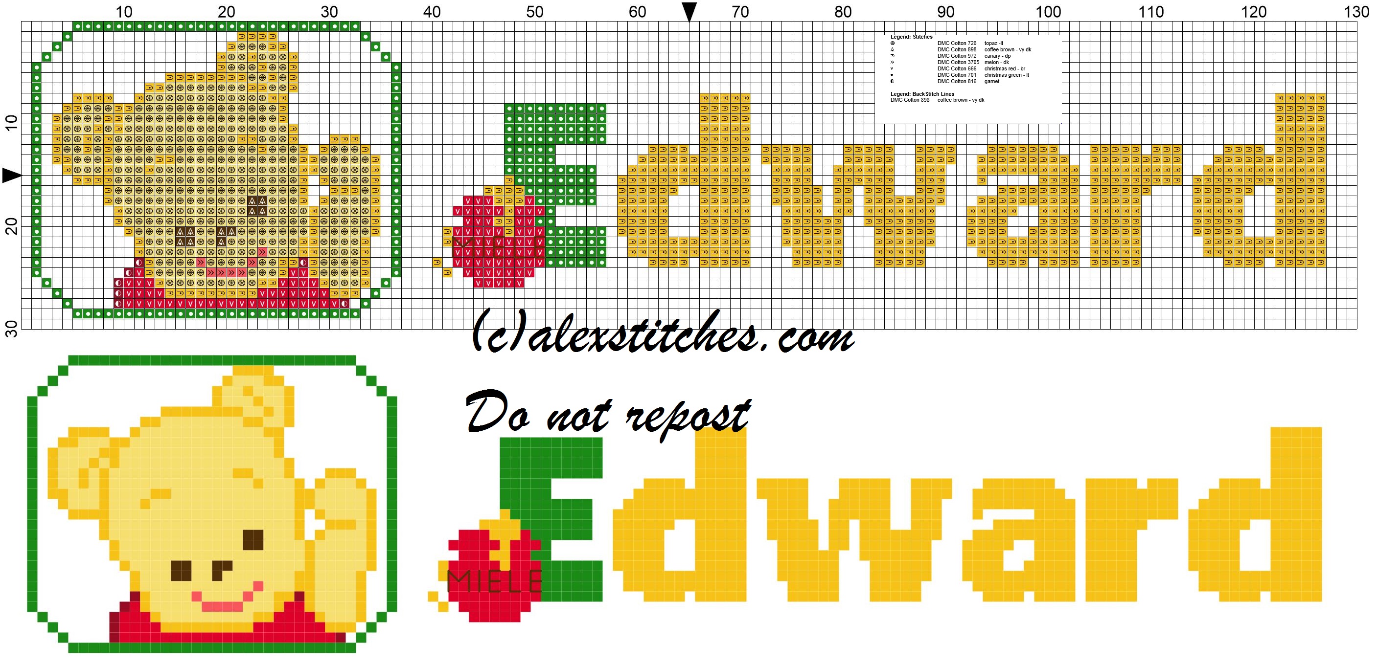 Edward name with Baby winnie the pooh free cross stitches pattern