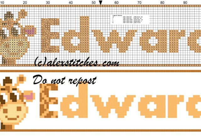 Edward name with giraffe cross stitch pattern
