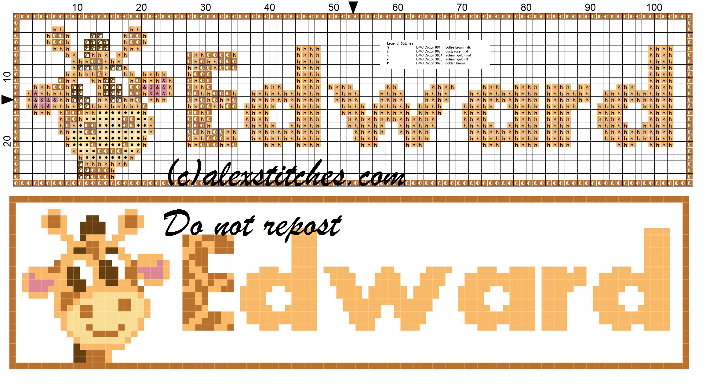 Edward name with giraffe cross stitch pattern