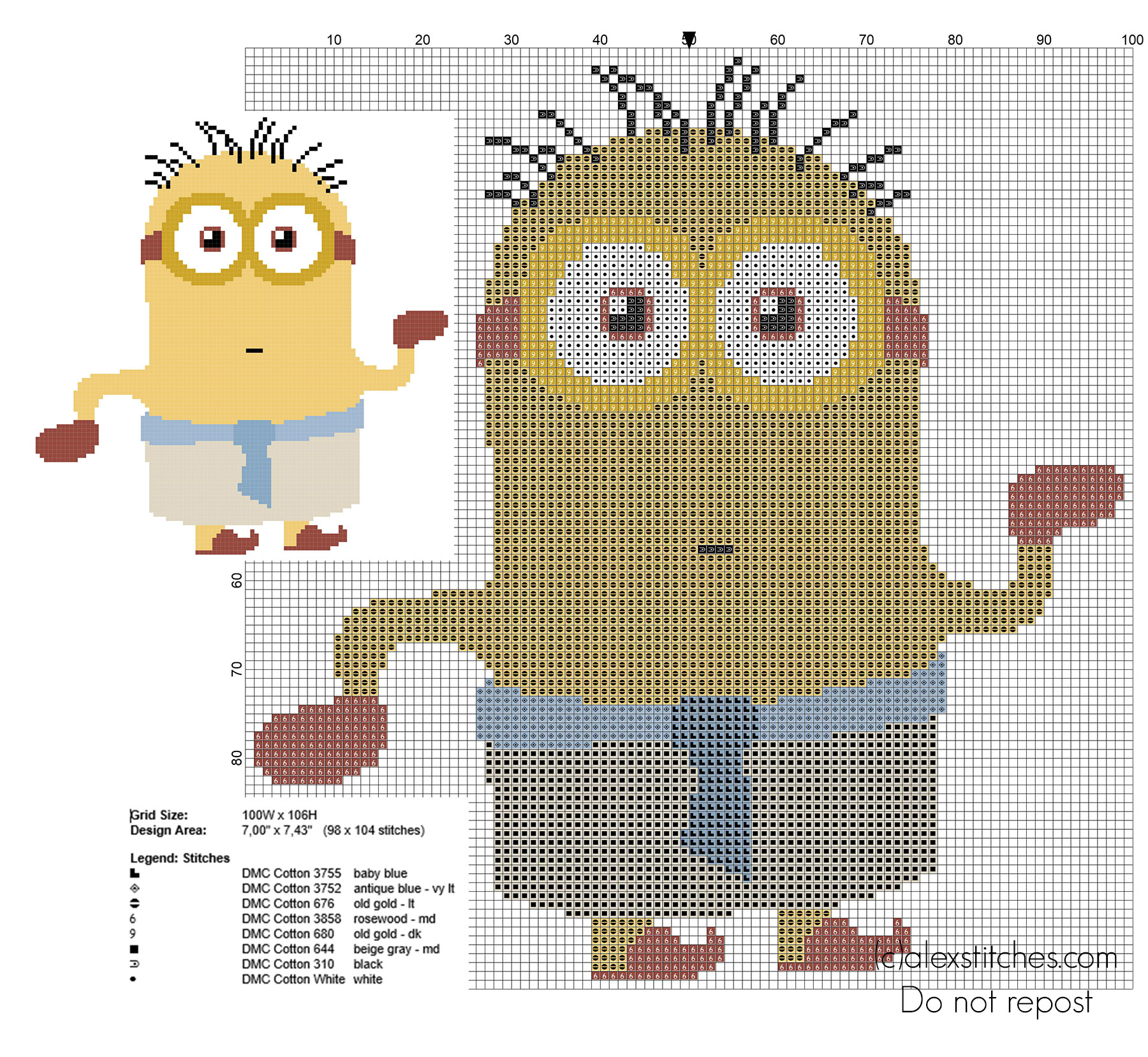 Egyptian Minion from Minions 2015 movie free cross stitch pattern