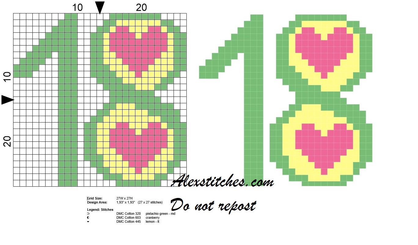 Eighteenth birthday cross stitch pattern