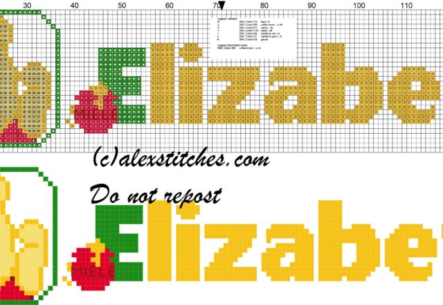Elizabeth name with Baby winnie the pooh free cross stitches pattern
