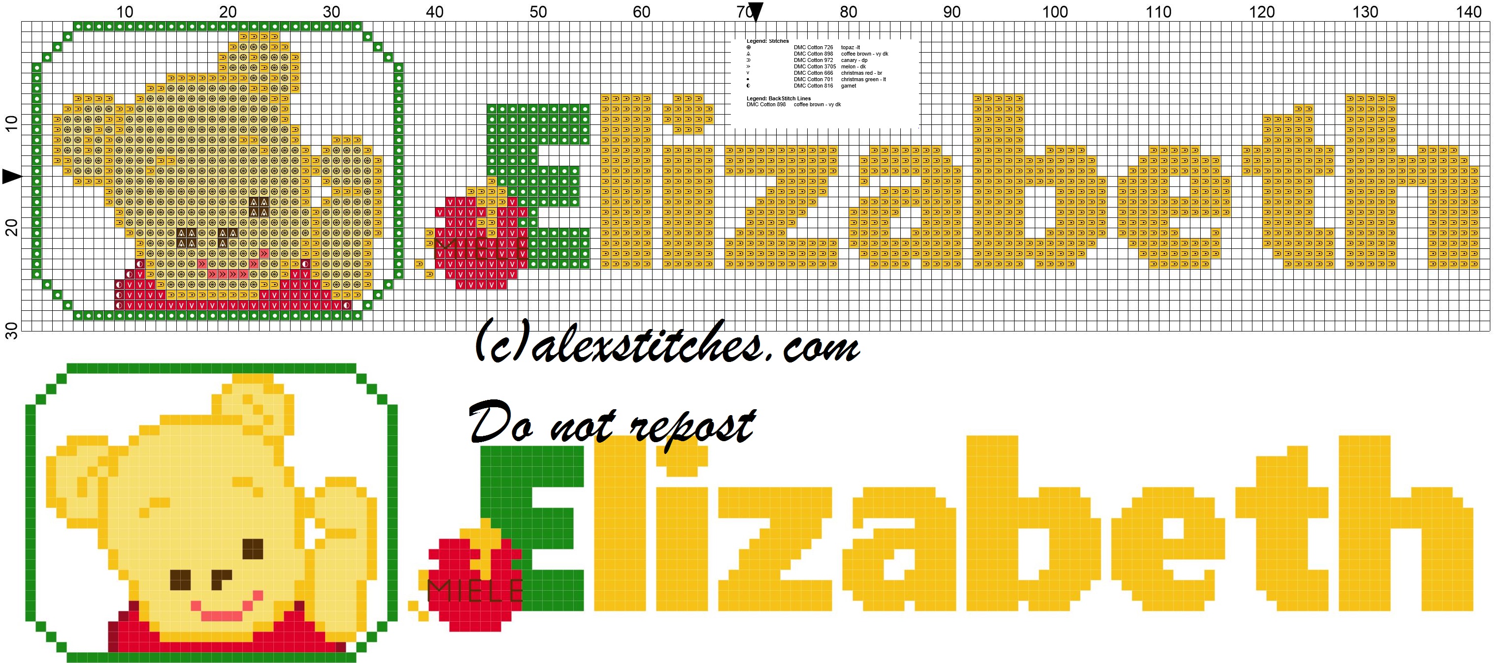 Elizabeth name with Baby winnie the pooh free cross stitches pattern