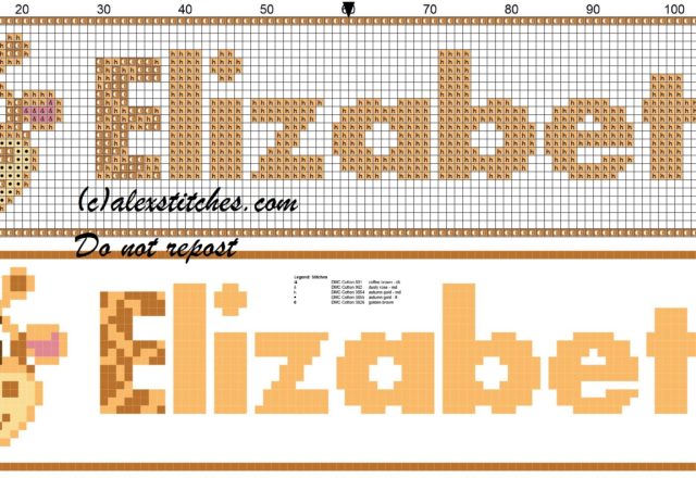 Elizabeth name with giraffe cross stitch pattern