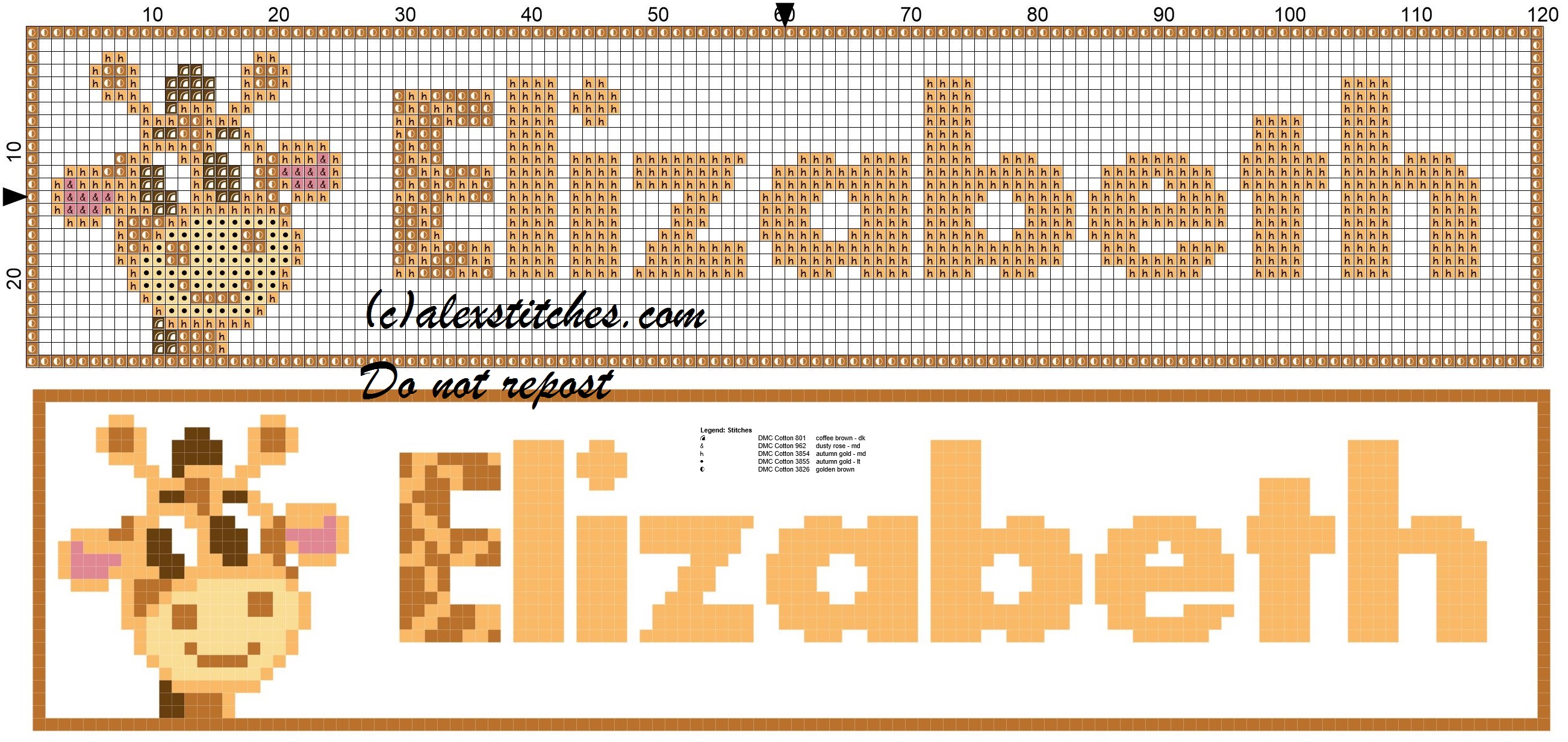 Elizabeth name with giraffe cross stitch pattern
