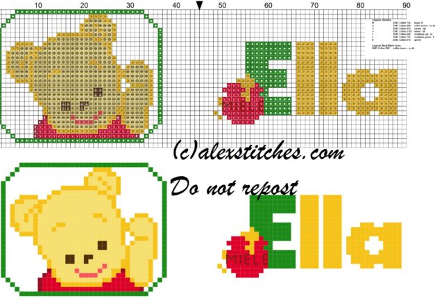 Ella name with Baby winnie the pooh free cross stitches pattern