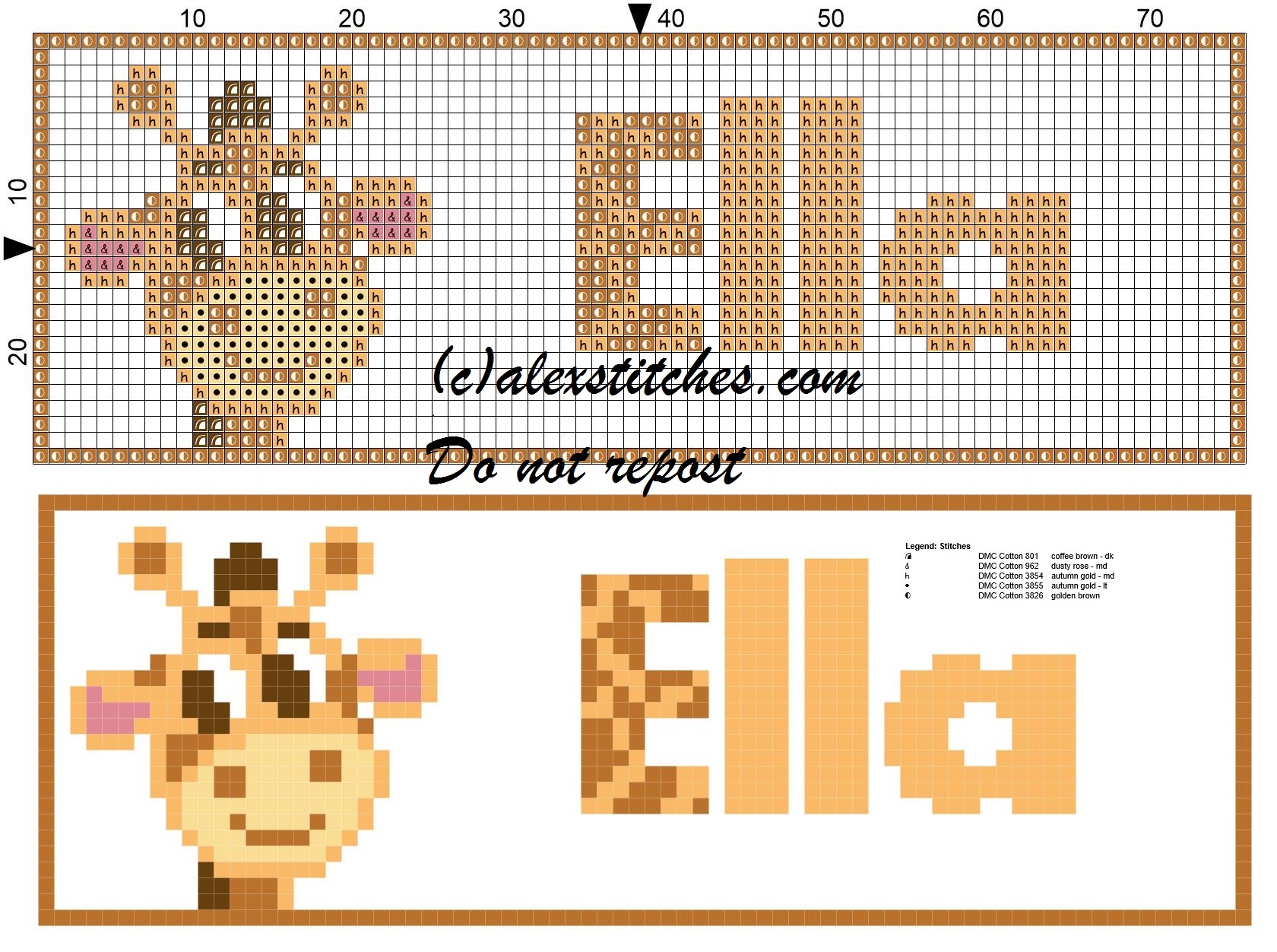 Ella name with giraffe cross stitch pattern