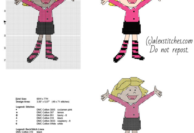 Emily Elizabeth Clifford cartoon character free cross stitch pattern