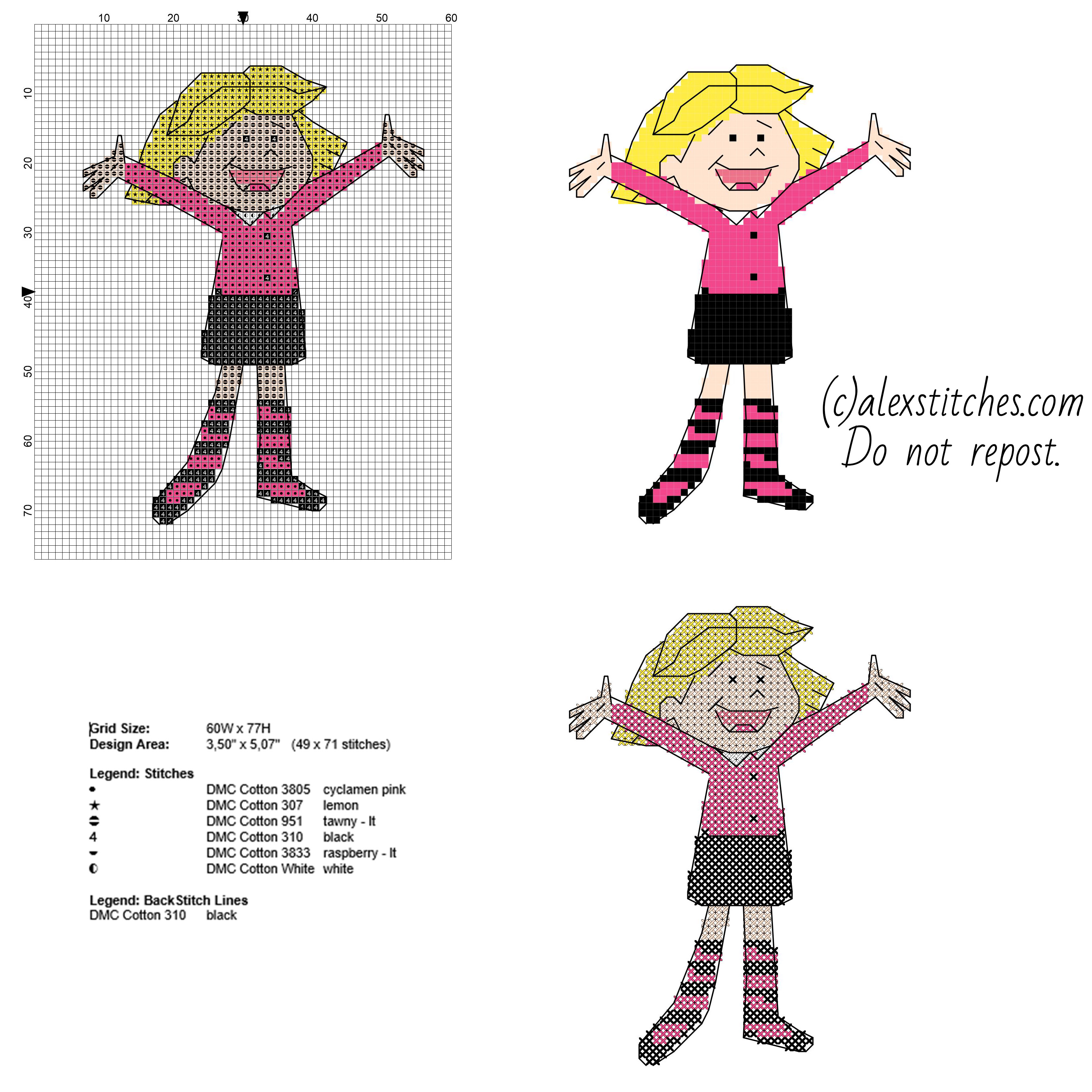 Emily Elizabeth Clifford cartoon character free cross stitch pattern