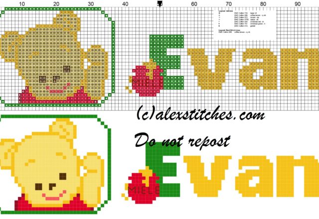 Evan name with Baby winnie the pooh free cross stitches pattern