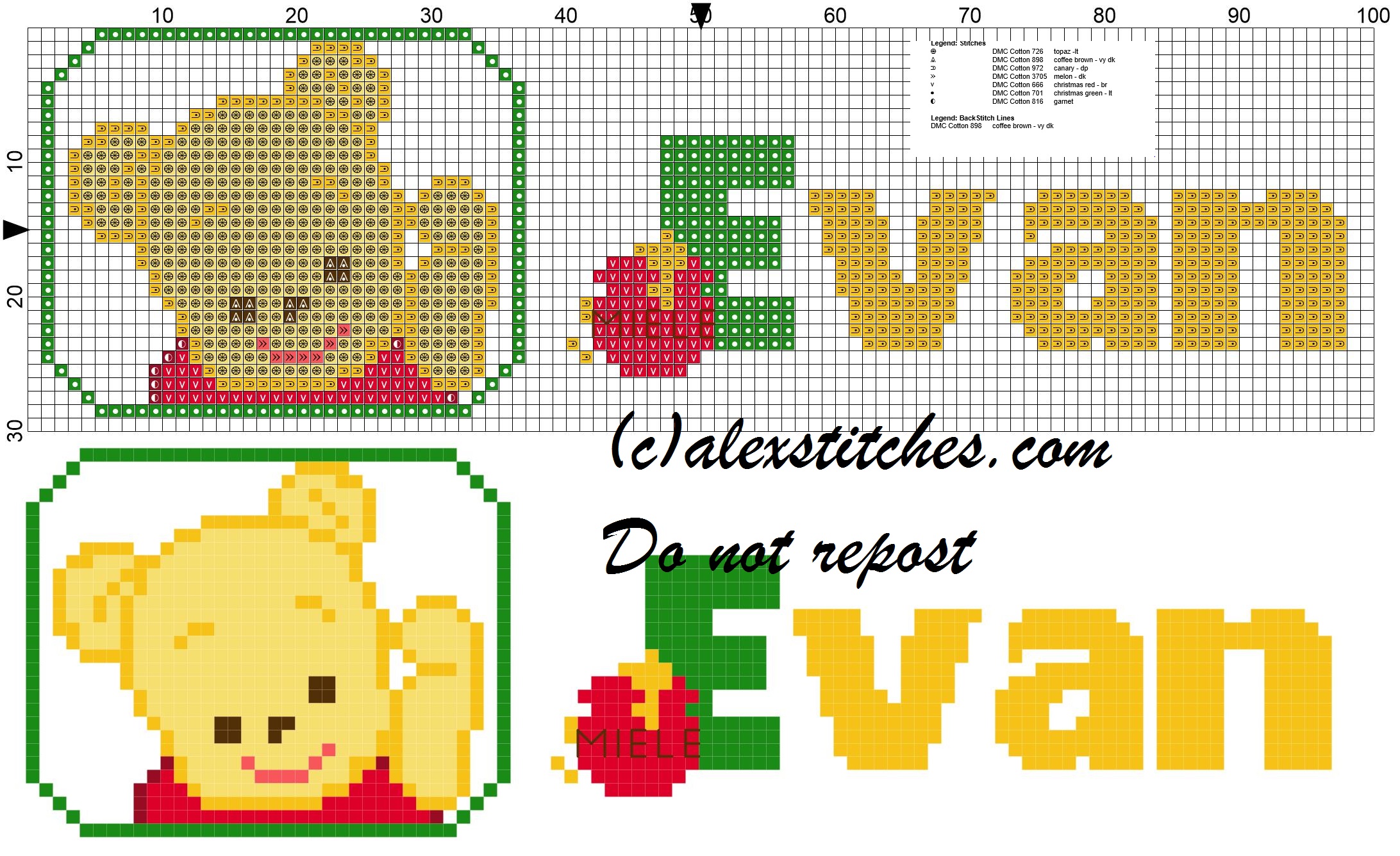 Evan name with Baby winnie the pooh free cross stitches pattern