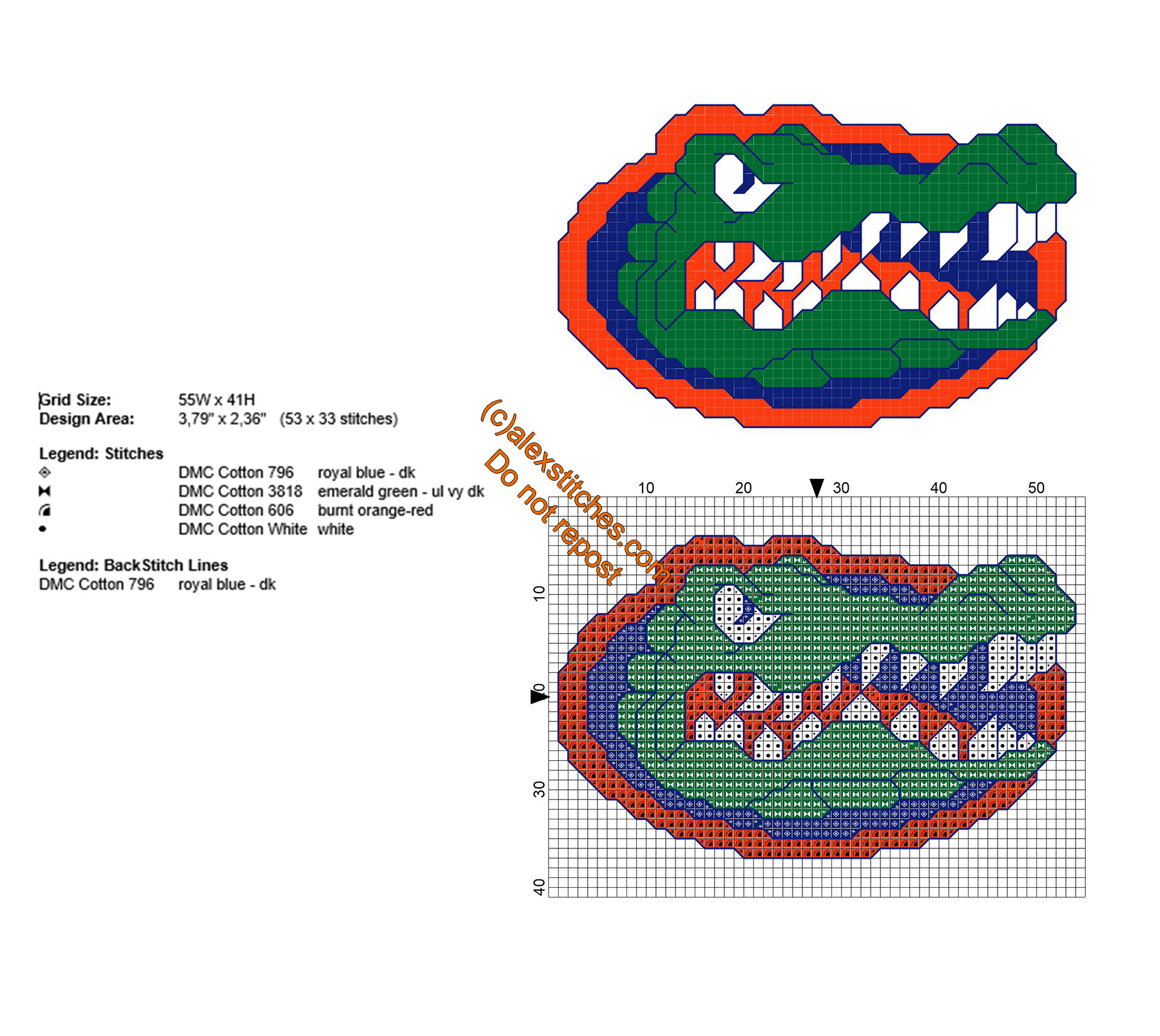 FL Gators Florida Gators intercollegiate sports team free cross stitch pattern