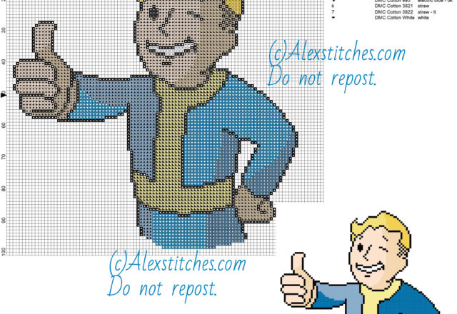 Fallout free cross stitch pattern of videogames 100x101 10 colors